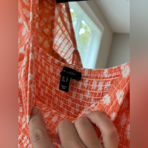 New Look shirred tiered midi in orange pattern size 4 worn once - Picture 6 of 9